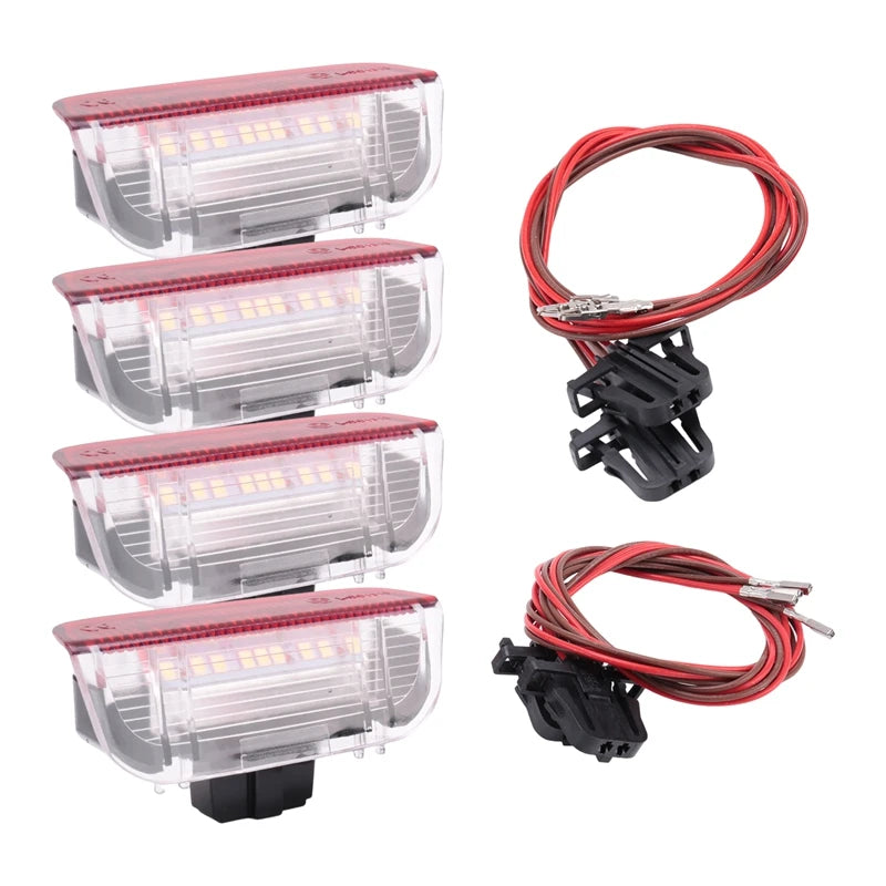 Lumières de Porte LED Volkswagen Golf 5 et 6, Passat B6 et B7, CC, Jetta, Lot de 4 avec Faisceaux de Câblage