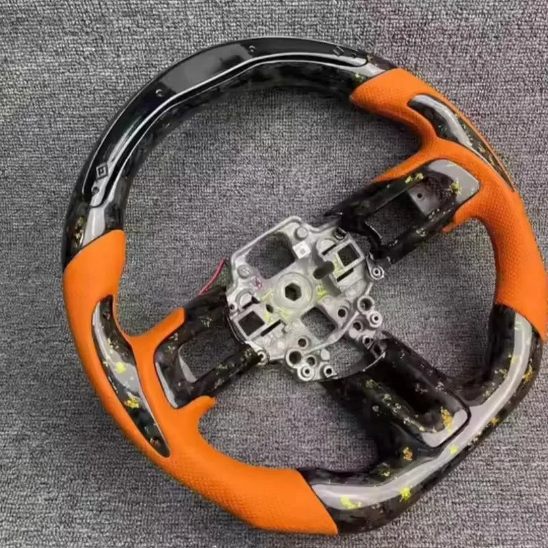 Volant de Course Carbone Forgé Orange avec Voyant LED de Rapport Ford Mustang 2015-2020