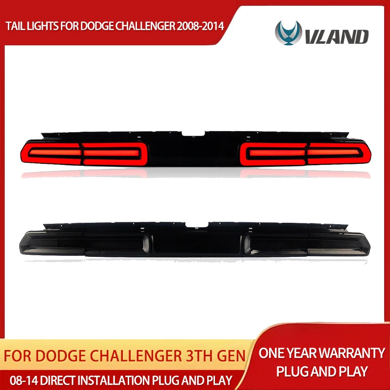 Feux Arrière LED Dodge Challenger 3e Génération 2008-2014 Clignotants Séquentiels, Rouge Transparent ou Fumé