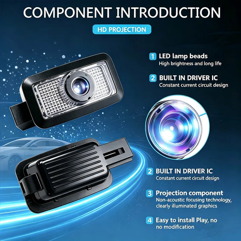 Projecteur Porte BYD Sealion 7, Sealion 6, Sealion 5, Song Plus, Seal U, Lumière de Bienvenue HD, Lot de 2