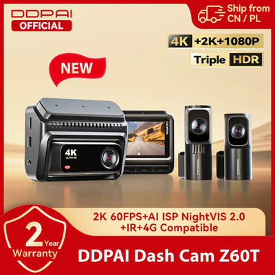 Dashcam DDPAI Z60T 3 Canaux 4K Avant Arrière Intérieur
