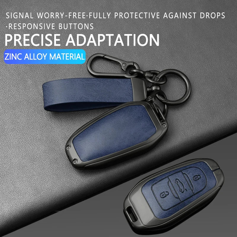 Étui de Protection Clé Peugeot 208 308 3008 Citroën C3 C5 Aircross DS Alliage de Zinc et Cuir