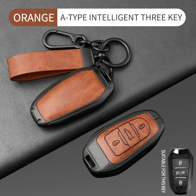Étui de Protection Clé Peugeot 208 308 3008 Citroën C3 C5 Aircross DS Alliage de Zinc et Cuir