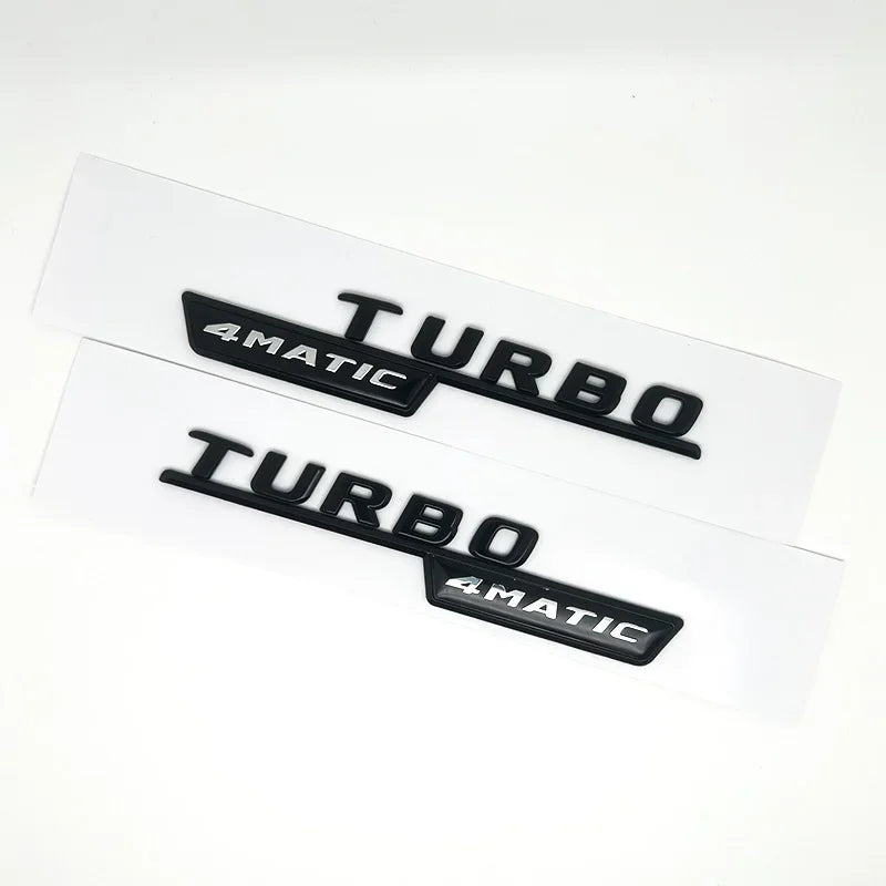 Emblèmes Turbo 4Matic Mercedes d'Aile, Paire A45, CLA45, GLA45, GLE53, Noir Brillant ou Chrome