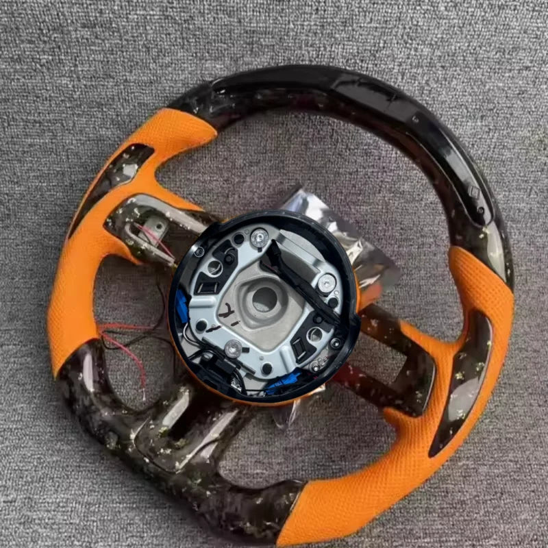 Volant de Course Carbone Forgé Orange avec Voyant LED de Rapport Ford Mustang 2015-2020
