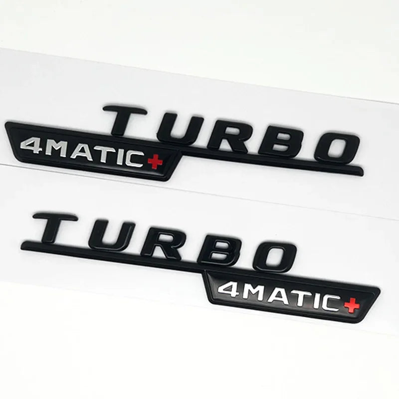 Emblèmes Turbo 4Matic Mercedes d'Aile, Paire A45, CLA45, GLA45, GLE53, Noir Brillant ou Chrome