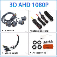 Caméra de Recul 360° 3D AHD Objectifs Dorés 720P ou 1080P Vue d'Ensemble