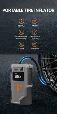 Booster de Batterie Voiture Grand Froid avec Compresseur 150 PSI Arrêt Auto