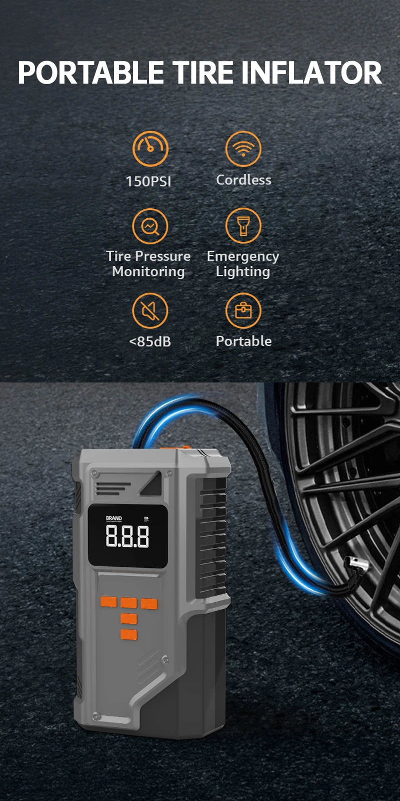 Booster de Batterie Voiture Grand Froid avec Compresseur 150 PSI Arrêt Auto