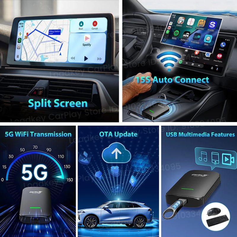 Boîtier CarPlay CarlinKit CP2A Pro Sans Fil Android Auto Wi-Fi 5 GHz
