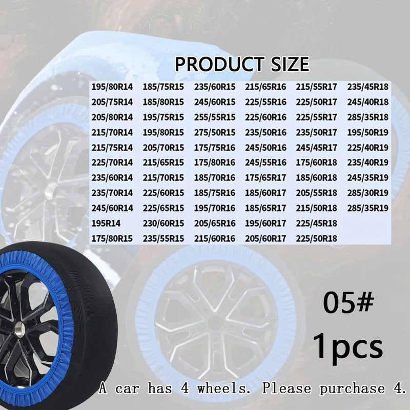 Chaussettes à Neige Voiture Bleues Antidérapantes Polyester SUV et Camionnette