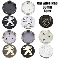 Cache-Moyeux Peugeot 60 mm avec Autocollant Alu, Lot de 4, Six Modèles, Ancien Lion ou Nouveau Blason