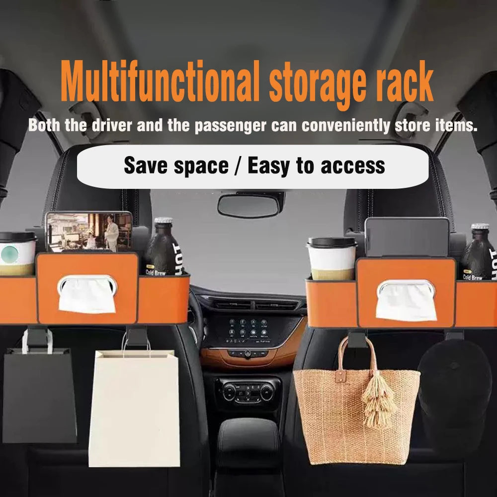 Car Seat Organizer with Hanging Tissue Box and Hooks
