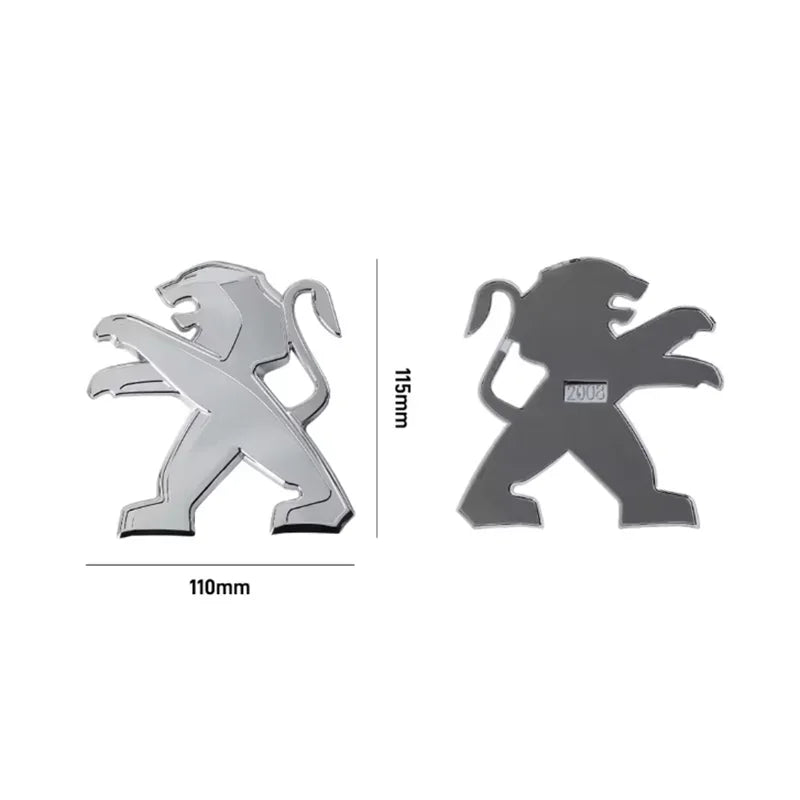 Logo Lion Peugeot en ABS 3D, Emblème de Capot et de Coffre 75, 80, 83, 105 ou 115 mm, Noir Brillant ou Argent