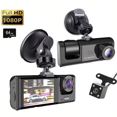 Dashcam 3 Caméras 1080P Écran IPS 2 Pouces