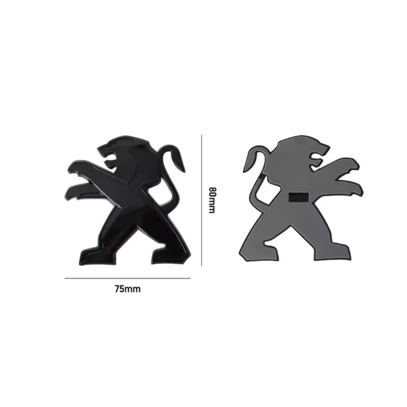 Logo Lion Peugeot en ABS 3D, Emblème de Capot et de Coffre 75, 80, 83, 105 ou 115 mm, Noir Brillant ou Argent