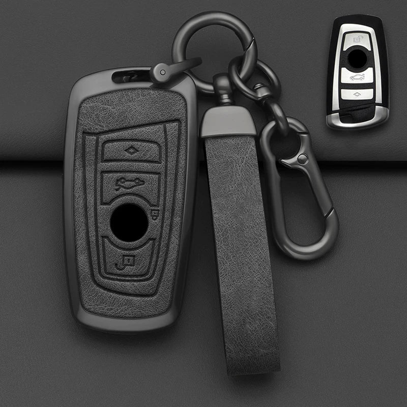 Coque de Clé BMW Alliage Effet Cuir avec Dragonne Série 1 3 5 F20 F30 G20 F10 G30 X3 X4 3 ou 4 Touches