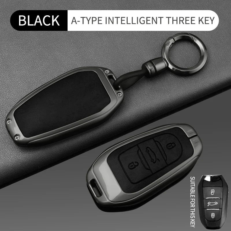 Étui de Protection Clé Peugeot 208 308 3008 Citroën C3 C5 Aircross DS Alliage de Zinc et Cuir