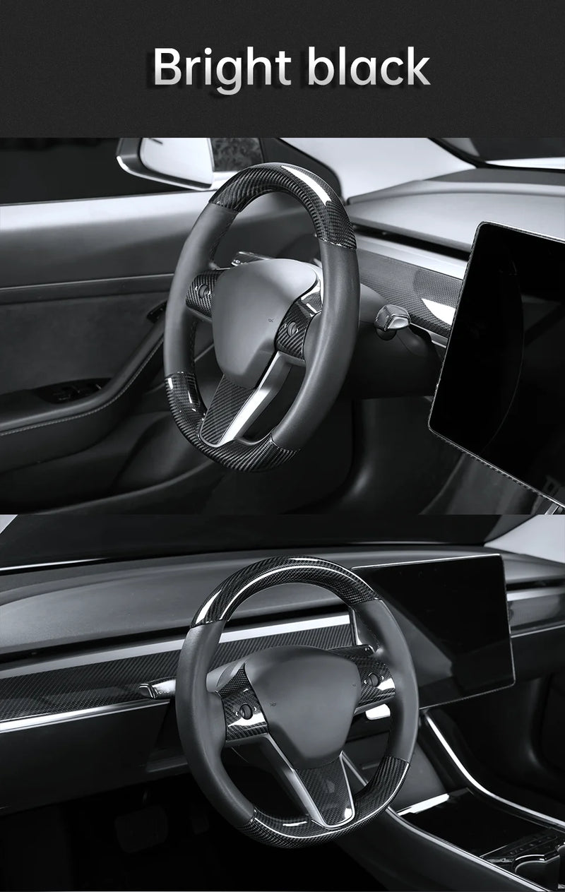 Couvre Volant Tesla Model 3 2017-2023 et Model Y 2020-2024 en Fibre de Carbone, Partie Haute ou 2 Pièces