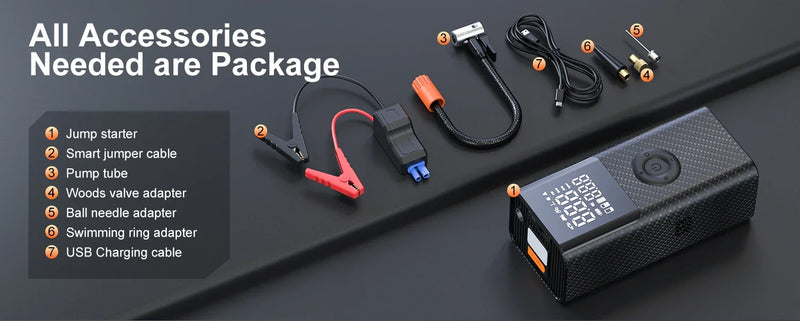 Booster de Batterie Voiture 2500A 4 en 1 Compresseur 150 PSI