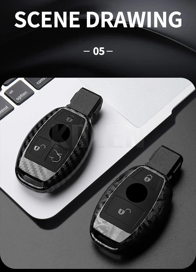 Étui de Protection Clé Mercedes Classe A B C E GLA GLC CLA CLS Fibre de Carbone 2 ou 3 Touches
