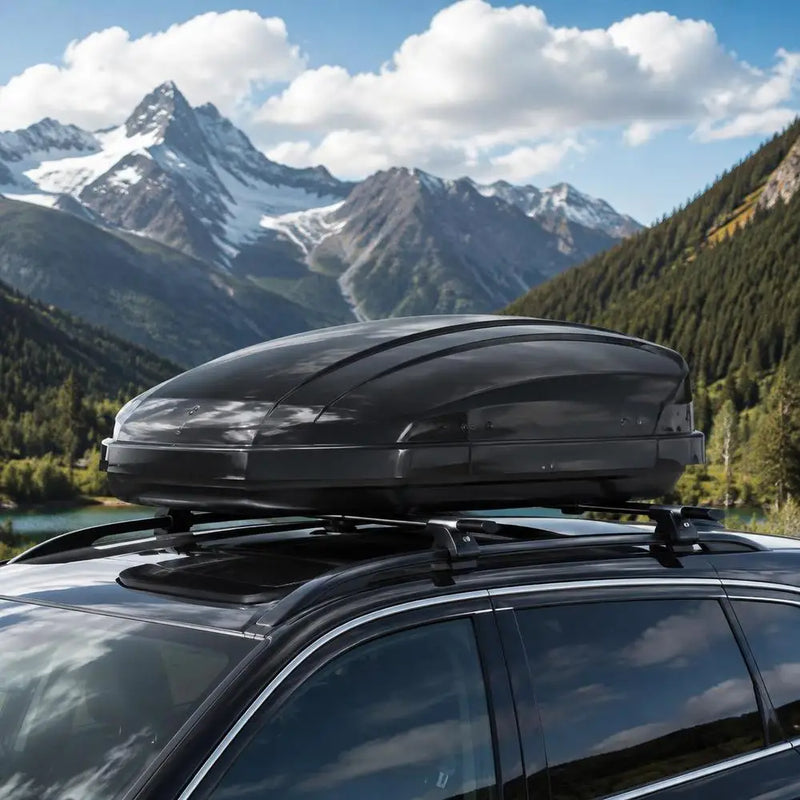 Coffre de Toit 340 L Rigide en ABS Ouverture Double Face avec 2 Sangles Renforcées pour Berlines et SUV