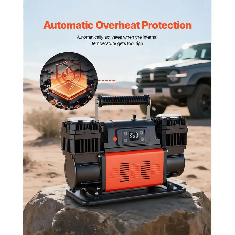 Gonfleur de Pneus 12 V 300 L/min Compresseur d'Air Double Cylindre 1080 W avec Arrêt Automatique pour 4x4