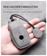 Étui de Protection Clé Mercedes Classe A B C E CLA GLC GLK W204 W205 W212 Cuir Velours