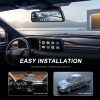 Dashcam Miroir Podofo 4K Écran Tactile 9,66 Pouces avec Caméra de Recul, Vision Nocturne et Surveillance 24 h