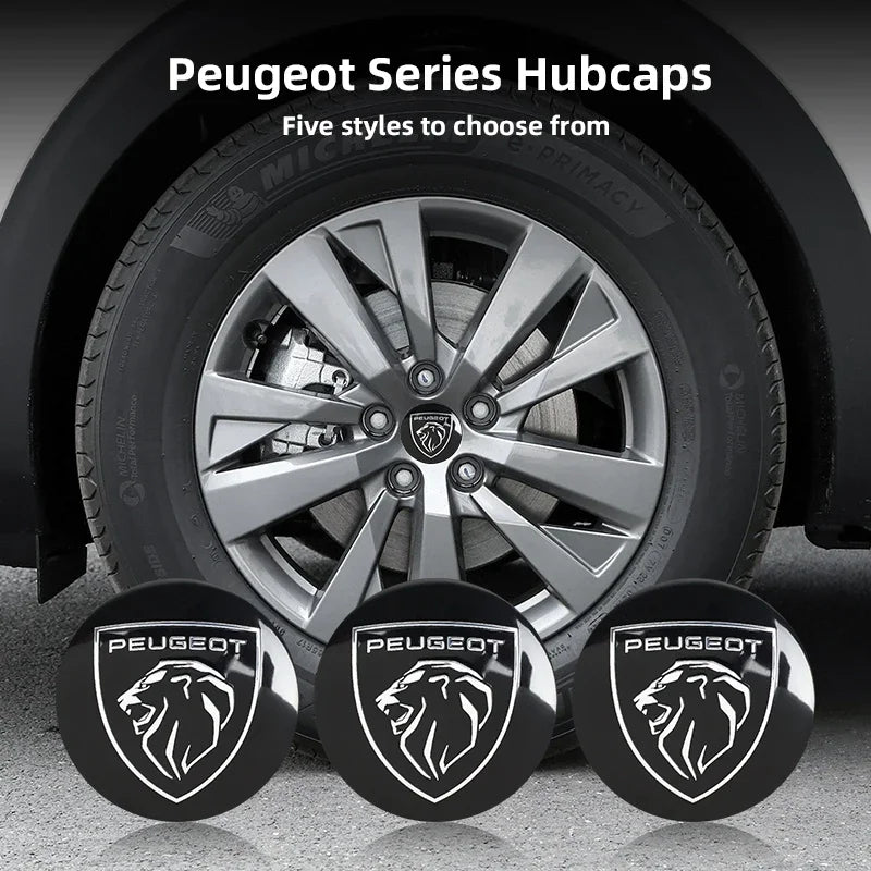 Cache-Moyeux Peugeot 60 mm, Lot de 4, Lion Noir, Argent ou Nouveau Blason, 206 à 508, 2008, 3008, 5008