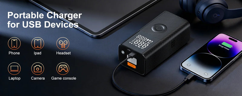 Booster de Batterie Voiture 2500A 4 en 1 Compresseur 150 PSI