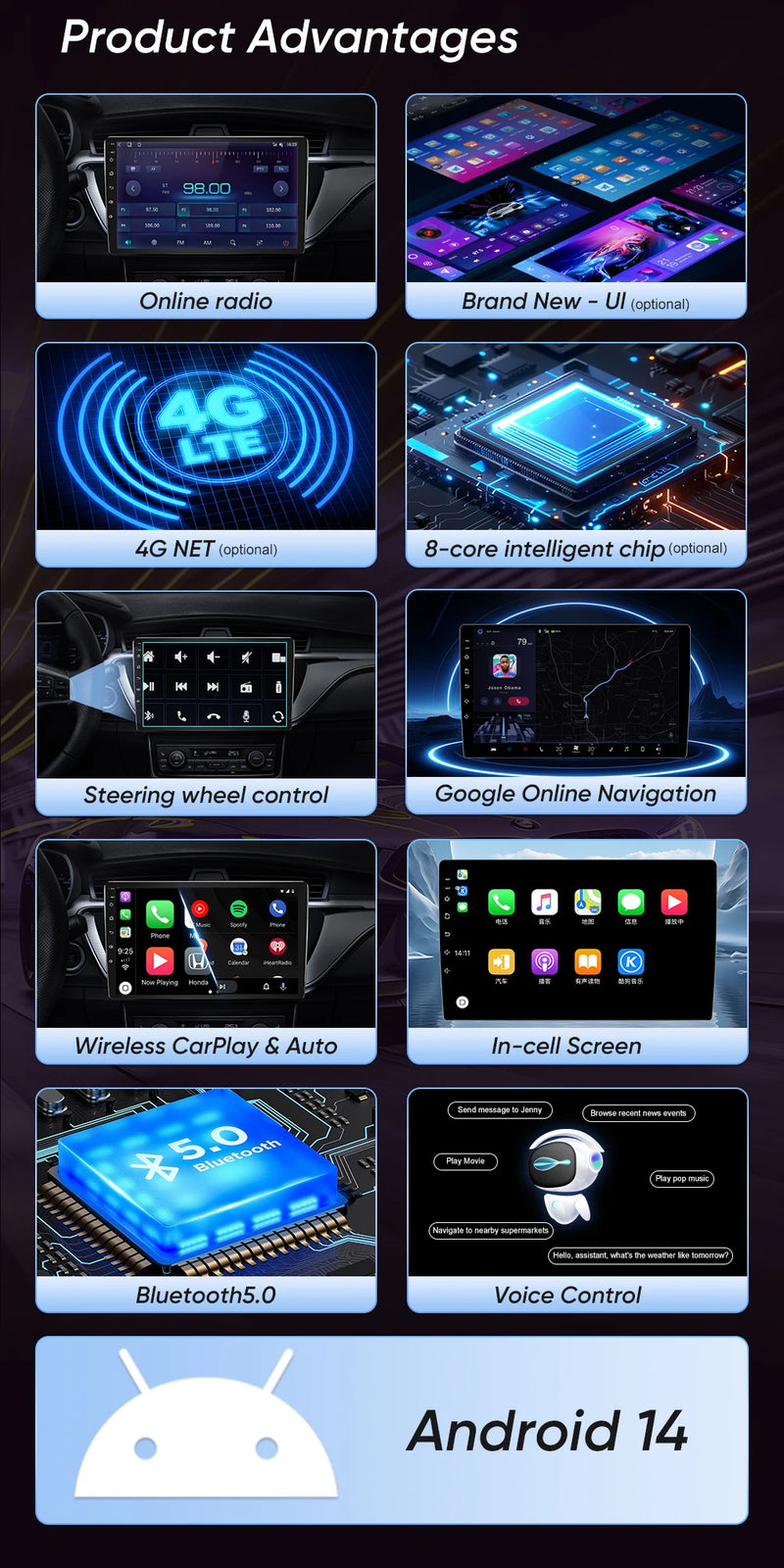 Autoradio CarPlay Peugeot 208 2008 2012-2018 Android Écran Tactile
