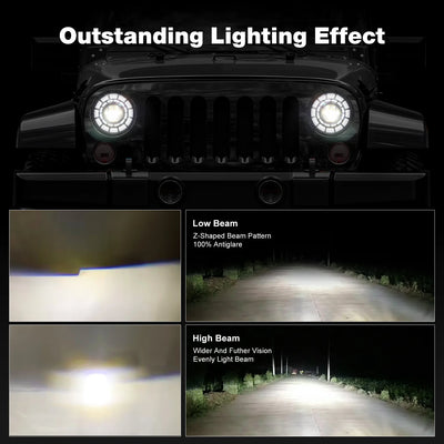 Phares LED Ronds 7 Pouces Jeep Wrangler JK Angel Eyes