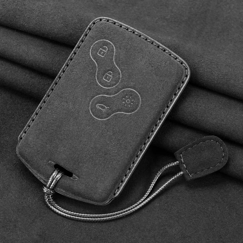 Étui de Protection Clé Renault Carte Simili Daim Anthracite avec Dragonne