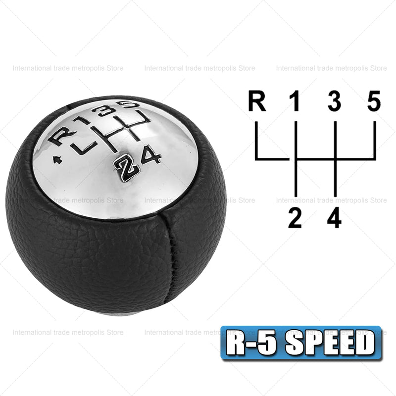 Pommeau de Levier de Vitesse Peugeot 307 308 3008 407 5008 807 et Citroën C3 C4 C8, 5 ou 6 Vitesses, Tête Chromée Cuir PU Noir