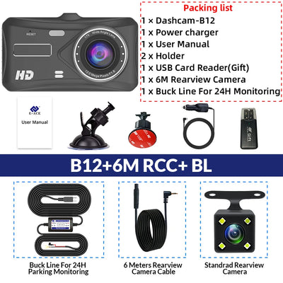 Dashcam E-ACE 1080P Avant et Arrière Écran Tactile 4 Pouces