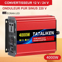 Convertisseur 12V 220V Voiture Pur Sinus 1000 à 6000 W Onduleur 12 V 24 V