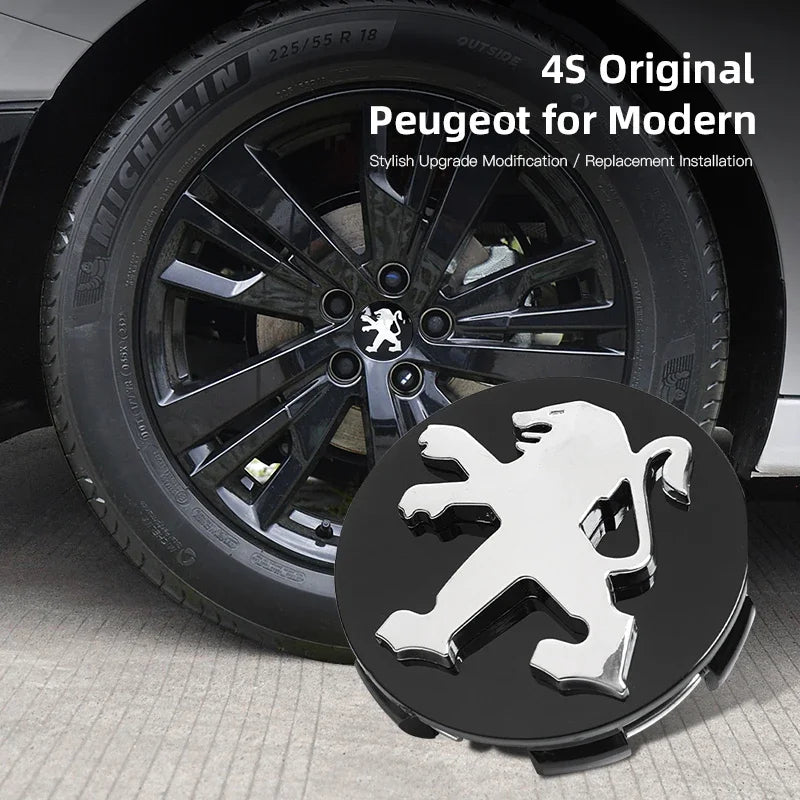 Cache-Moyeux Peugeot 60 mm, Lot de 4, Lion Noir, Argent ou Nouveau Blason, 206 à 508, 2008, 3008, 5008