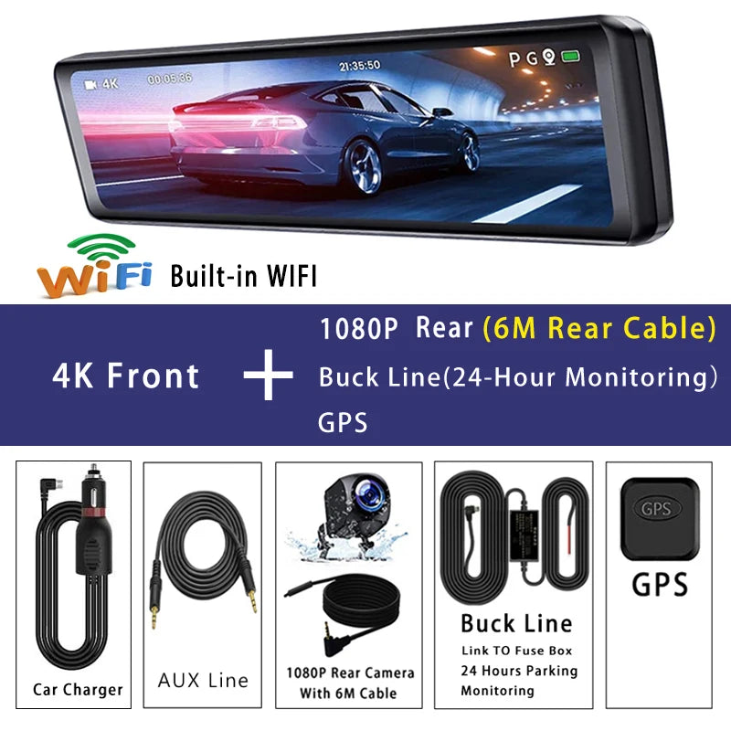 Dashcam Miroir 11,26 Pouces 4K IPS GPS