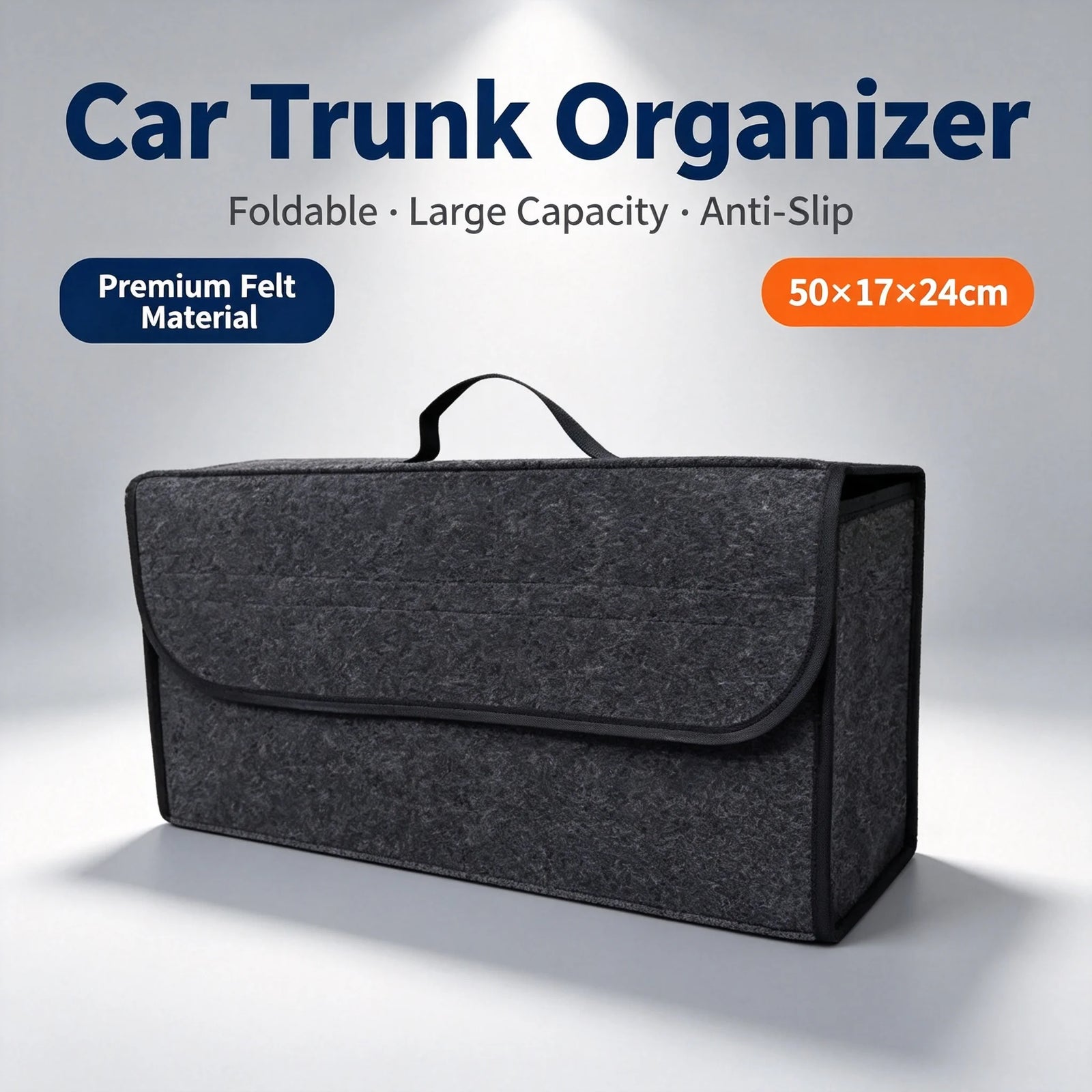 Foldable Felt Car Trunk Organizer 50 x 17 x 24 cm Velcro