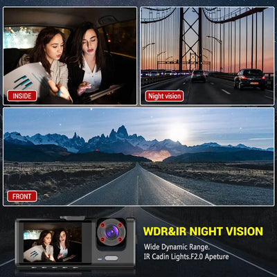 Dashcam 3 Caméras 1080P Écran IPS 2 Pouces