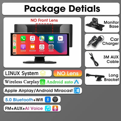 Dashcam Srnubi 11,26 Pouces 4K CarPlay Android Auto