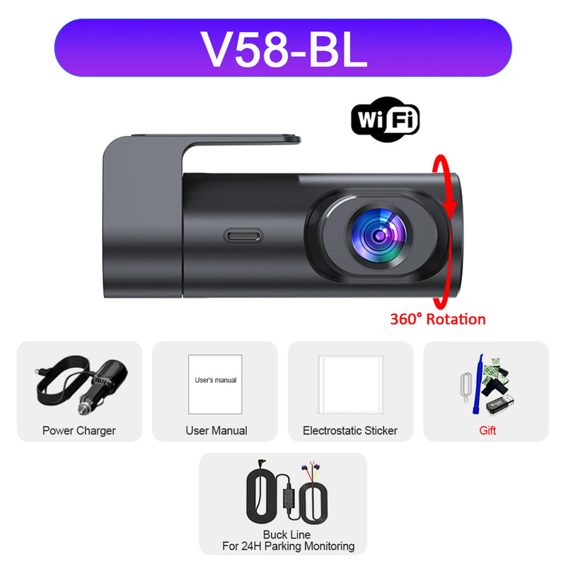 Dashcam 4K UHD Wi-Fi avec GPS, Caméra de Recul 4K en Option, Vision Nocturne et Surveillance de Stationnement 24 h