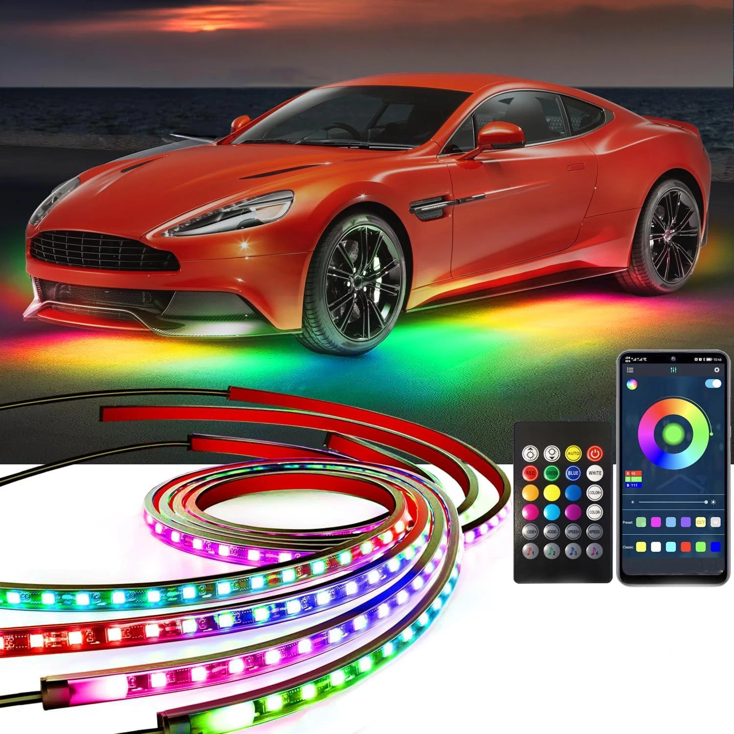 Éclairage d'Ambiance Néon 4 en 1 RGB Sous Caisse