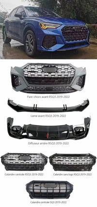 Kit Carrosserie Look RSQ3 Audi Q3 2019-2022 : Pare-Chocs, Lèvre, Diffuseur Arrière et Embouts d'Échappement