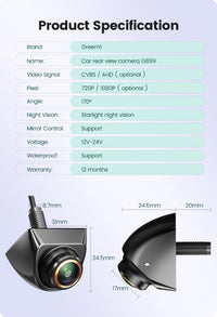 Caméra de Recul GreenYi AHD 1080P Fisheye 170° 3 Coloris