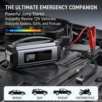 Booster de Batterie Voiture 12V avec Compresseur 150 PSI Écran Numérique