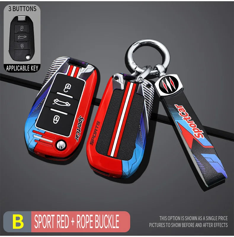 Coque de Protection Clé Peugeot 208 308 408 508 2008 3008 4008 5008 Citroën C3 C4 Cactus C6 C8 Look Sport Rouge ou Noir