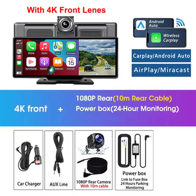 Dashcam Srnubi 10,26 Pouces 4K CarPlay Android Auto
