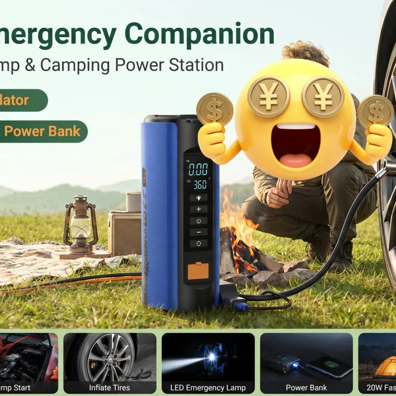 Booster de Batterie Voiture TS03 avec Compresseur d'Air et Lampe